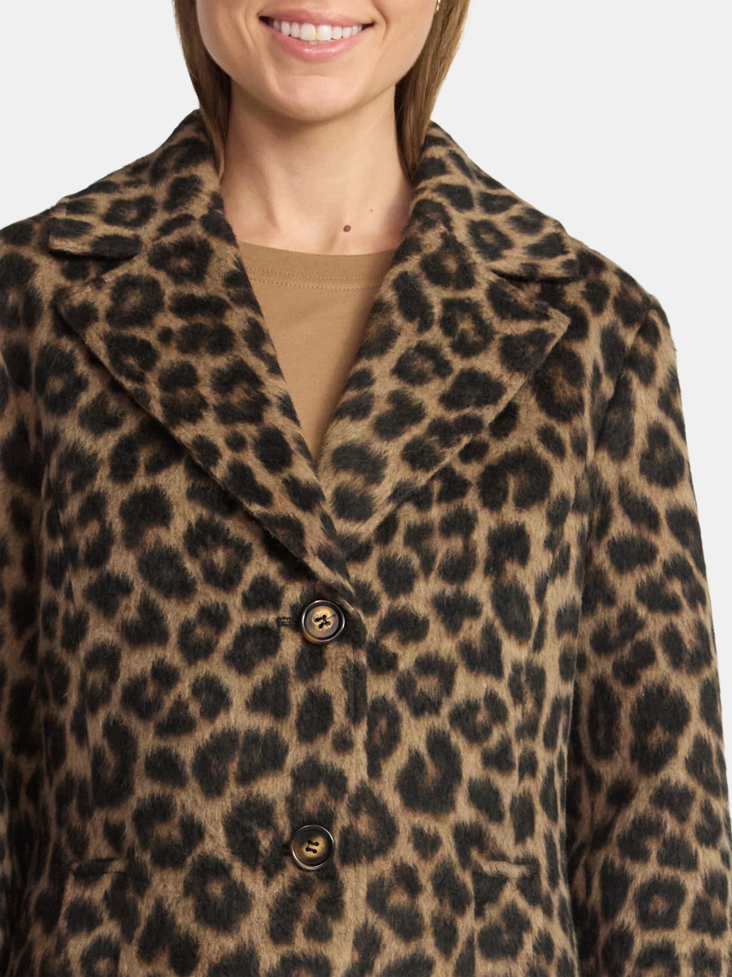 Time and Tru Women's and Women's Plus Faux Wool Boyfriend Coat, Sizes XS-2X