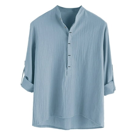 

Pajama Short Male Stand Collar Casual Solid Long Sleeve Cotton Linen plus Size Mens Turtleneck Long Sleeve