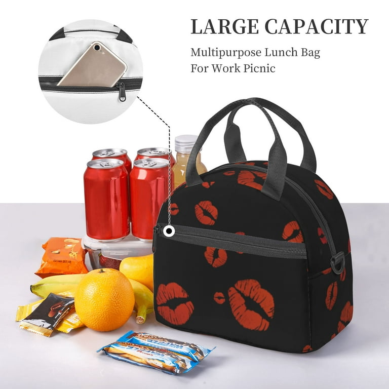 DouZhe Lunch Bags for Women and Men, Sexy Red Lips Prints Reusable