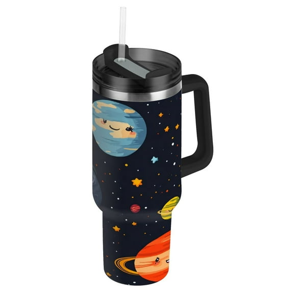 Cute Planet Insulated Tumblers 40oz Double-Walled Stainless Steel Handheld with Adjustable Handle