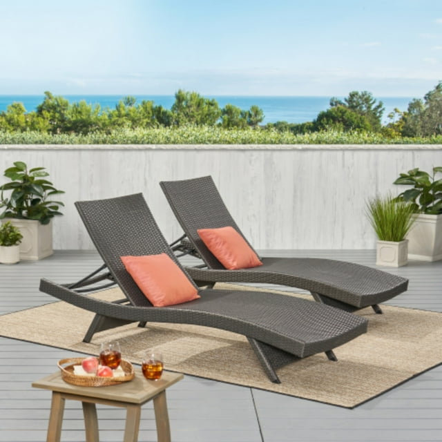 Joqixon Ensemble de 2 Chaises Longues Inclinables d'Extérieur pour Patio avec Dossier Réglable, Gris