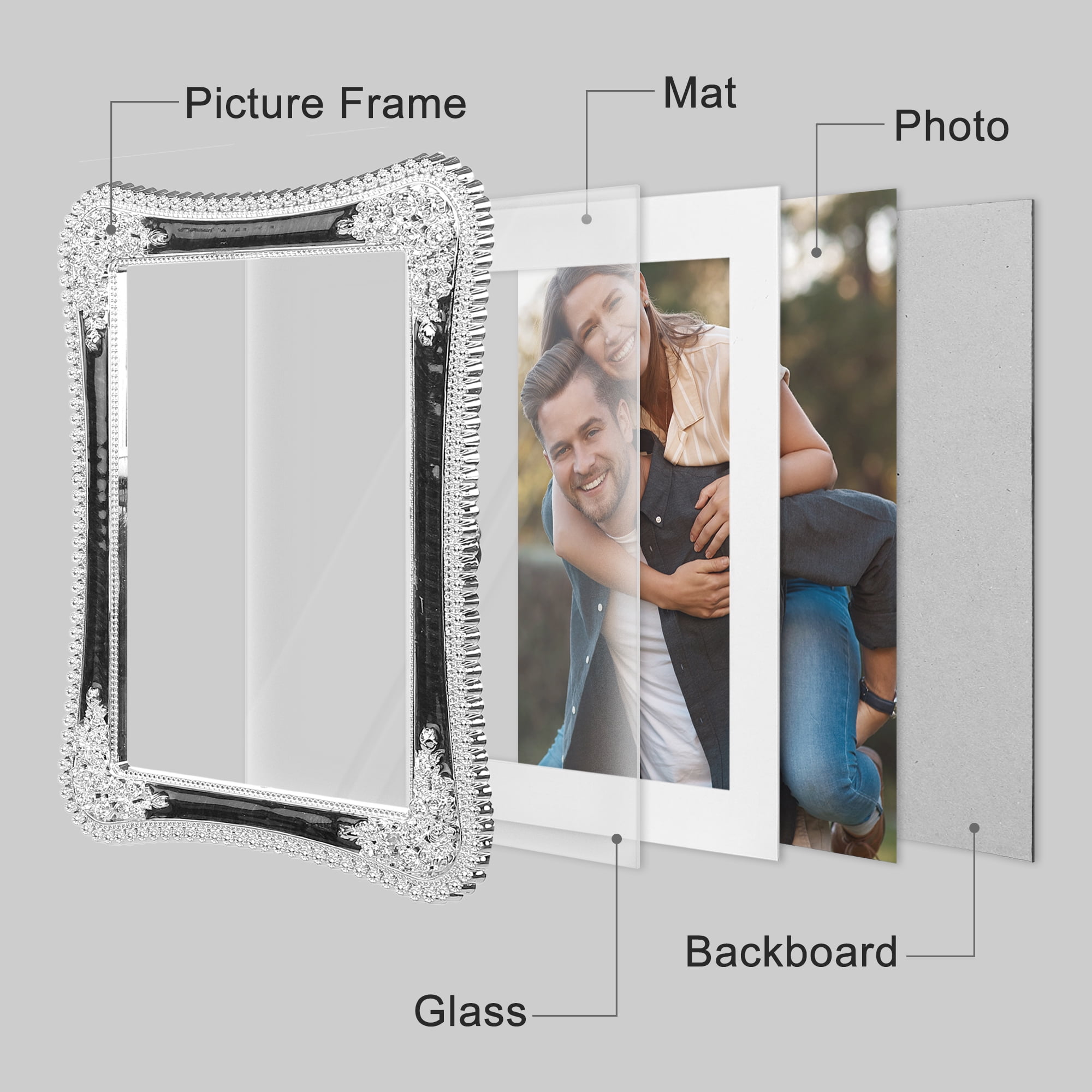 Unique Bargains Plated Picture Frame with Crystal Tabletop Decor Gold and White 4x6 in