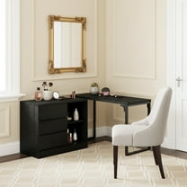 Tribesigns Vanity Desk with 3 Drawers & 2 Shelves, Modern Corner Makeup Table with Reversible Cabinet, No Mirror