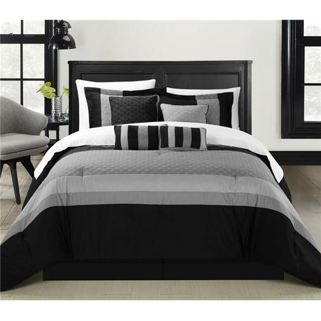Chic Home 108CQ106-US Ensemble de Couette Diamante - Noir - Reine - 8 Pièces