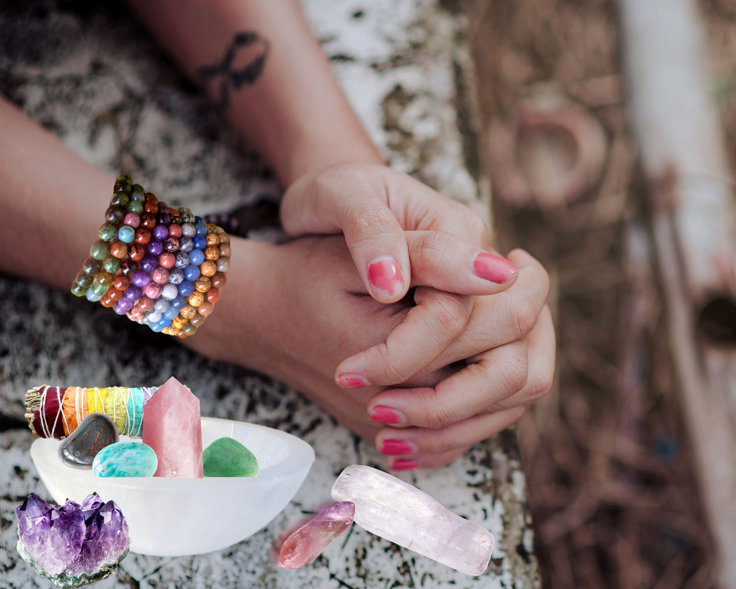 Selenite Charging Bowl & Choice of Healing Stone Bracelet Gift Set- Mo –  Worldly Finds