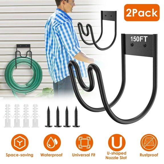 2Pcs Stainless Steel Garden Hose Heavy Duty Hose Reels Wall Mounted Water Hose Holder for Outside Garden Yard
