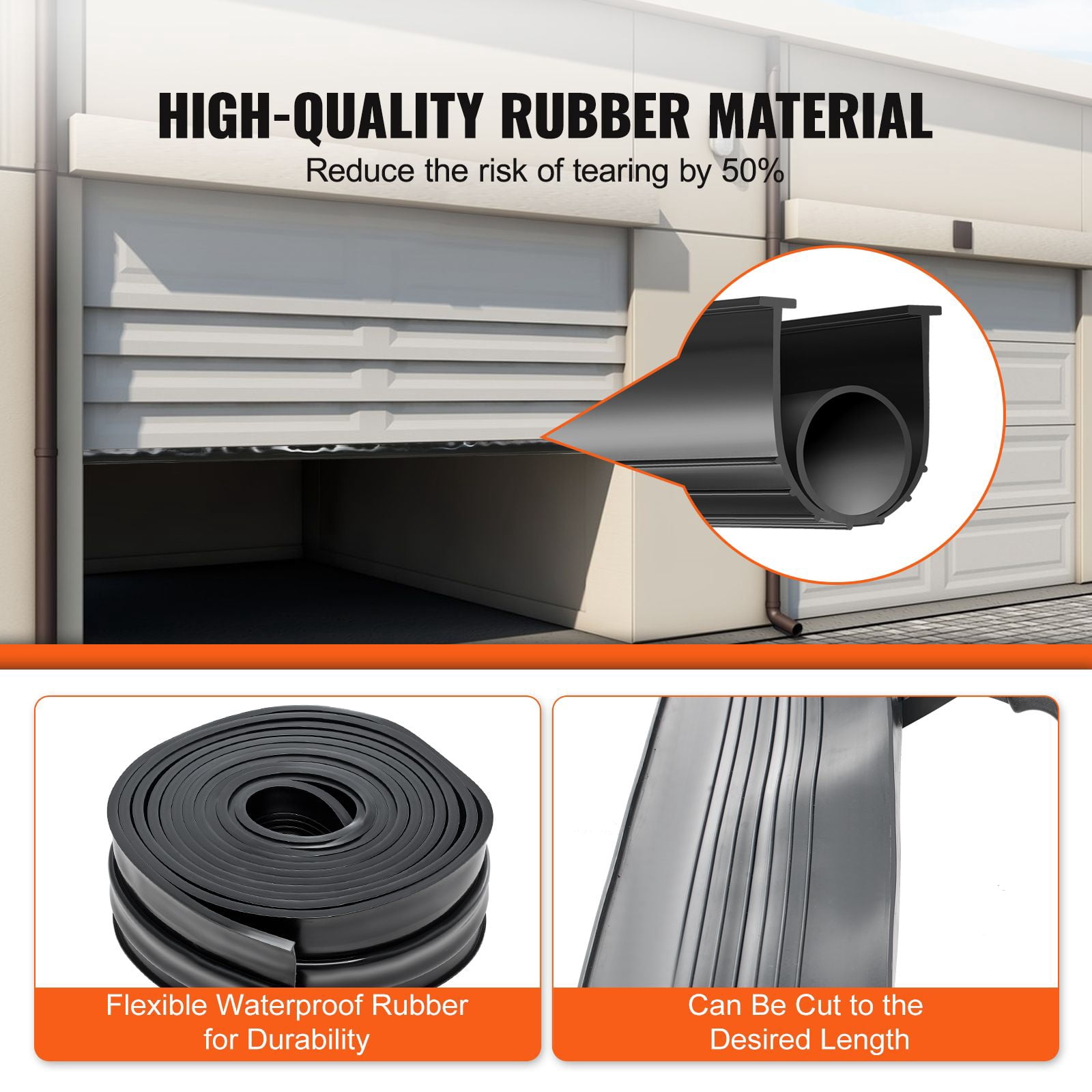 20ft Garage Door Bottom Seal with U-Shape + O-Ring Design, 5/16" T-End, Heavy-Duty Rubber, 7-Layer Insulation, Weatherproof for Garage Doors