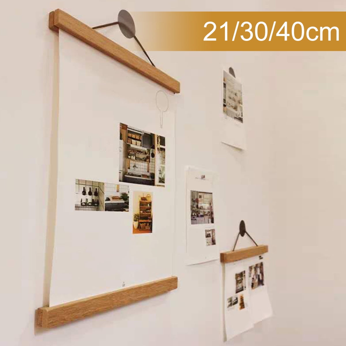 Pluokvzr Wood Magnetic Hanger 4Pcs Simple Teak Photo Hangers Kit with Hanging Rope for Photos Canvas Prints Artwork Home Dorm Interior Decor,40cm -
