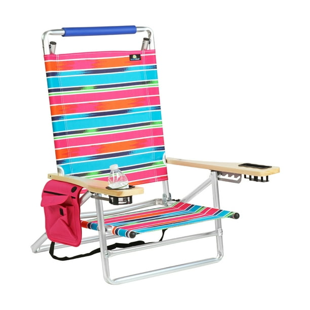 Deluxe 5 Reclining Positions Lay Flat Aluminum Beach Chair with Cup