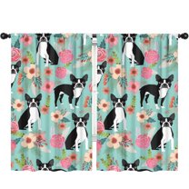 Blackout Kids Curtains,Green Boston Terrier and Flower Childrens Insulated Curtains Set Of 2,Bedroom Essentials,Toddler Room Decor 52x84in(132x213cm)