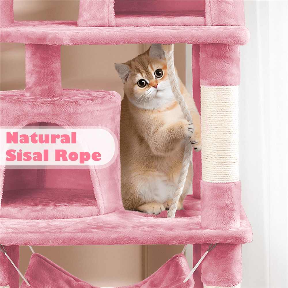 Alden Design 62" Double Condos Cat Tree and Scratching Post Tower, Pink