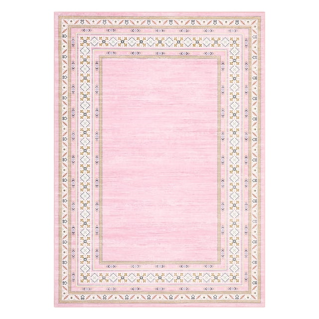 Modern Area Rug - Soft Non-Slip Low Pile Carpet, Washable & Mark Resistant - Living Room, Bedroom, Dining, Office, Nursery - Pink, 9x12ft