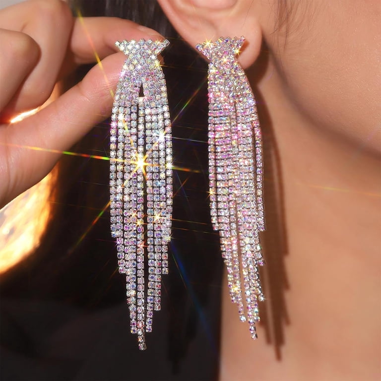 earrings for prom dresses Crystal Rhinestone Wedding Statement Cocktail Prom Earrings 2.75" Dress  Pierced