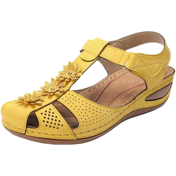 Sandals Women Dressy Summer Closed Toe Wedge Platform Sandals Vintage Casual Hollow Out Orthopedic Shoes Comfy Bohemia Gladiator Ladies Shoes, 37
