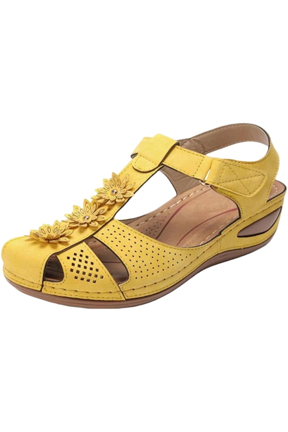 Women's Closed Toe Wedge Sandals, Breathable Floral Adjustable Strap Comfort Casual Shoes, 43