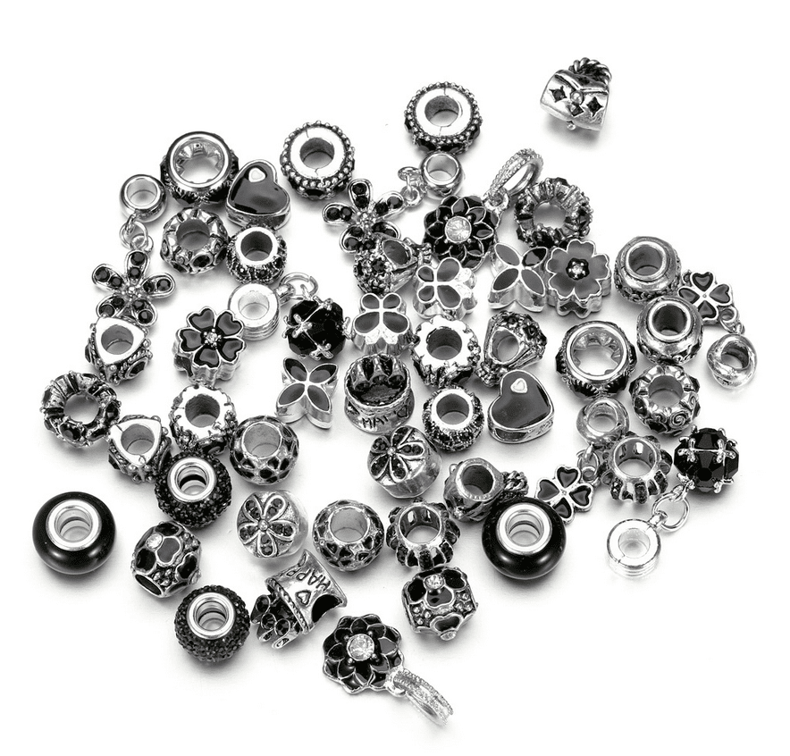 Silver Color Murano Glass Beads Fit European Charm Bracelet Spacer by eART 50pcs 