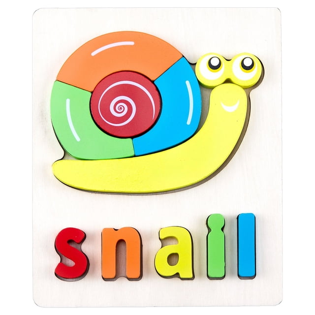 C Snail Wooden Block Puzzle Educational Shape Recognition Toy For Children Age 3 To 7 Brain Development Concentration Game