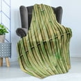 thumbnail image 4 of Bamboo Print Soft Flannel Fleece Throw Blanket, Botanical Exotic Branch Wall Design Grid, Cozy Plush for Indoor and Outdoor Use, 50" x 70", Fern Green Khaki, by Ambesonne, 4 of 5