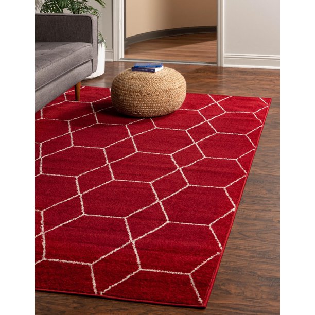 Unique Loom Geometric Trellis Frieze Rug Red/Ivory 2' 2" x 3' 1