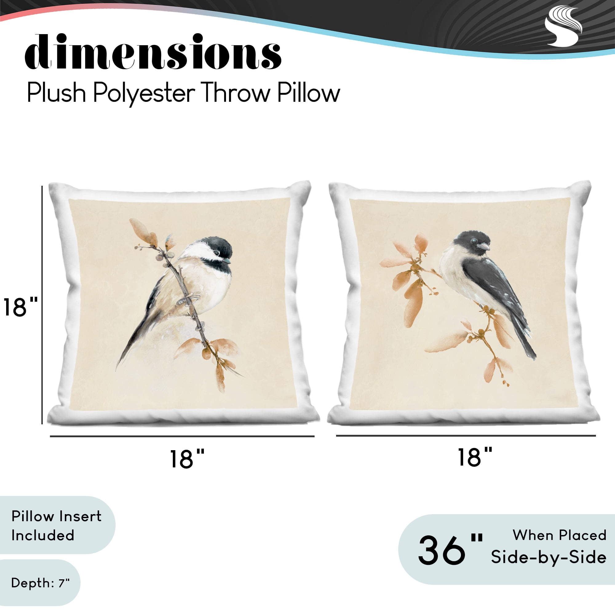 Stupell Industries Muted Watercolor Chickadees 2 Piece Decorative Printed Throw Pillow Set, design by Diannart