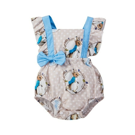 

Newborn Infant Baby Girl Easter Clothes Rabbit Romper Bunny Bodysuit Ruffled Sleeveless One-Piece Jumpsuit