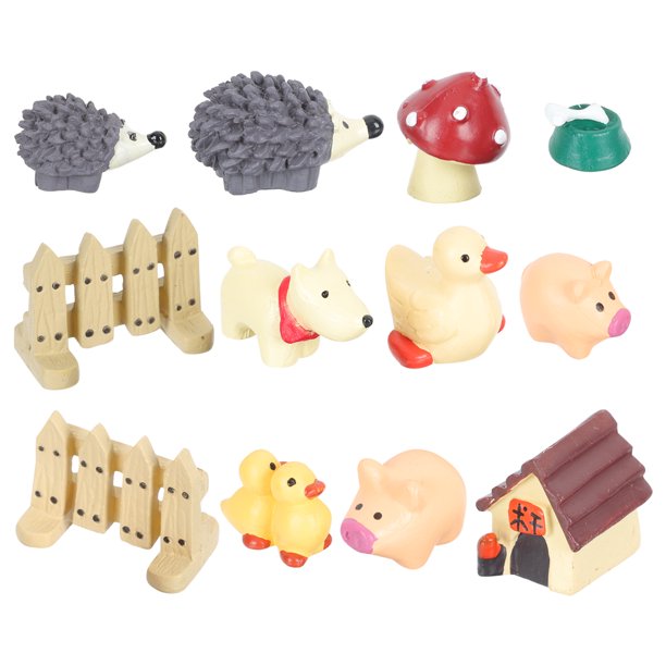 EeaseMX 12 mini adornos de cachorros, animales de simulación, adornos de pato y cerdo en miniatura.