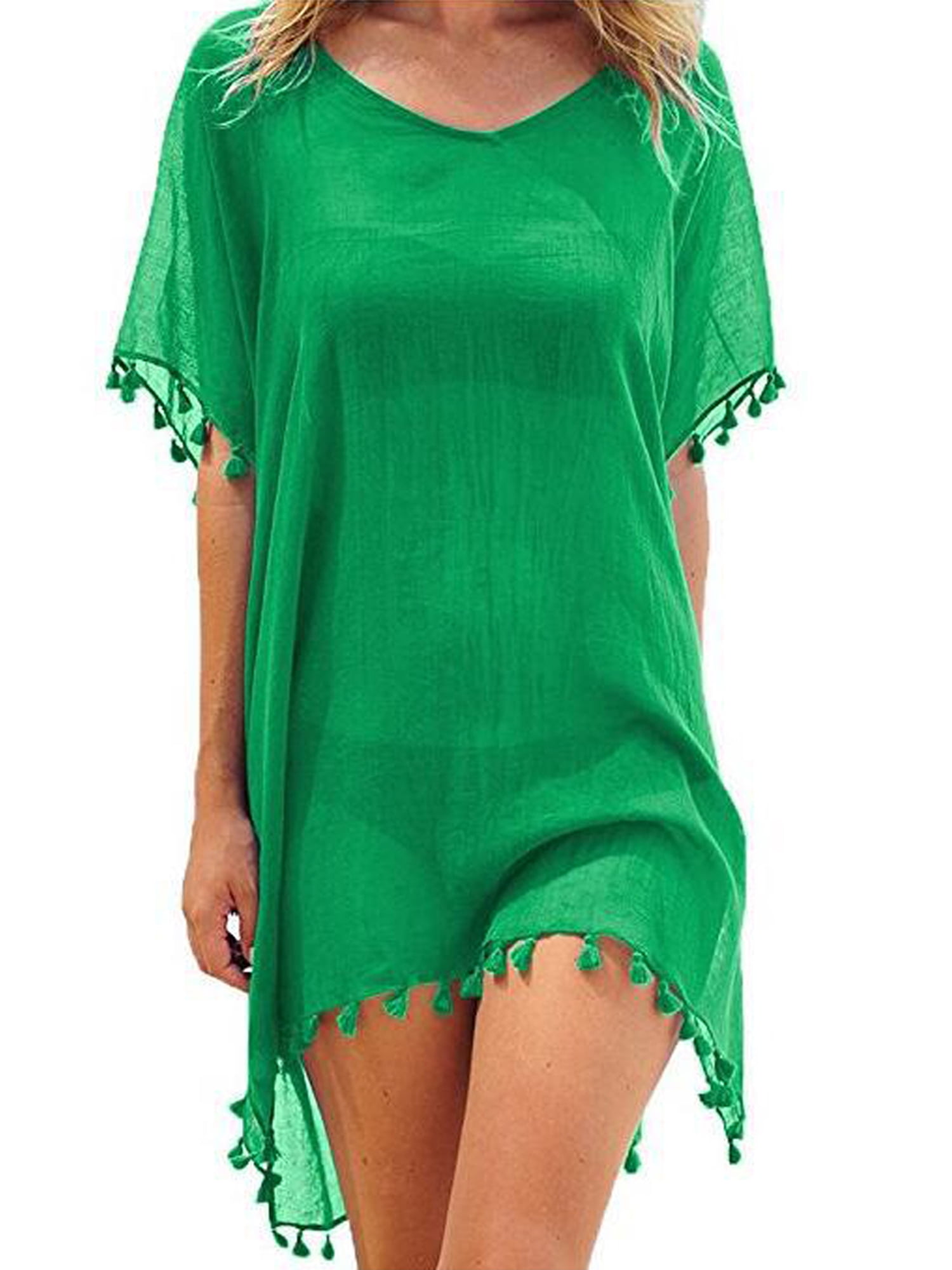 Nituyy Nituyy Women's Pom Pom Tassel Bathing Swimsuit Loose Cover Up