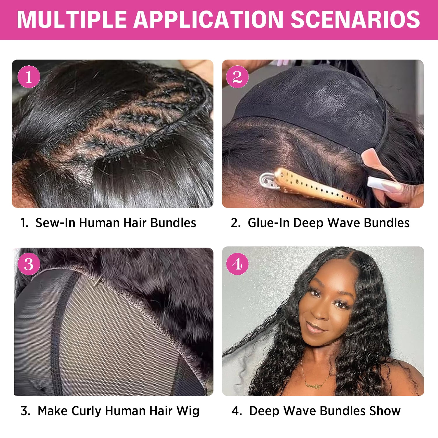 3Bundles Deep Wave Bundles Human Hair 100% Brazilian Virgin Real Human Hair Extensions for Women 3Bundles 300g enough to full with head
