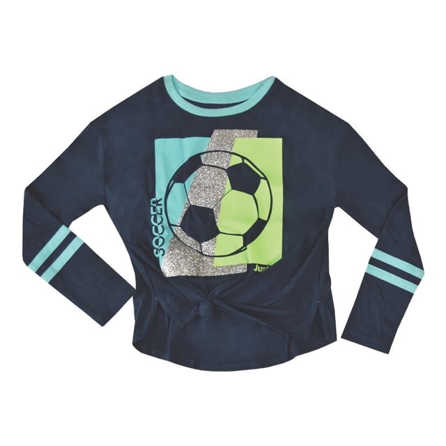 Playera Justice Talla 6 Manga Larga con Estampado Balón Fútbol Azul