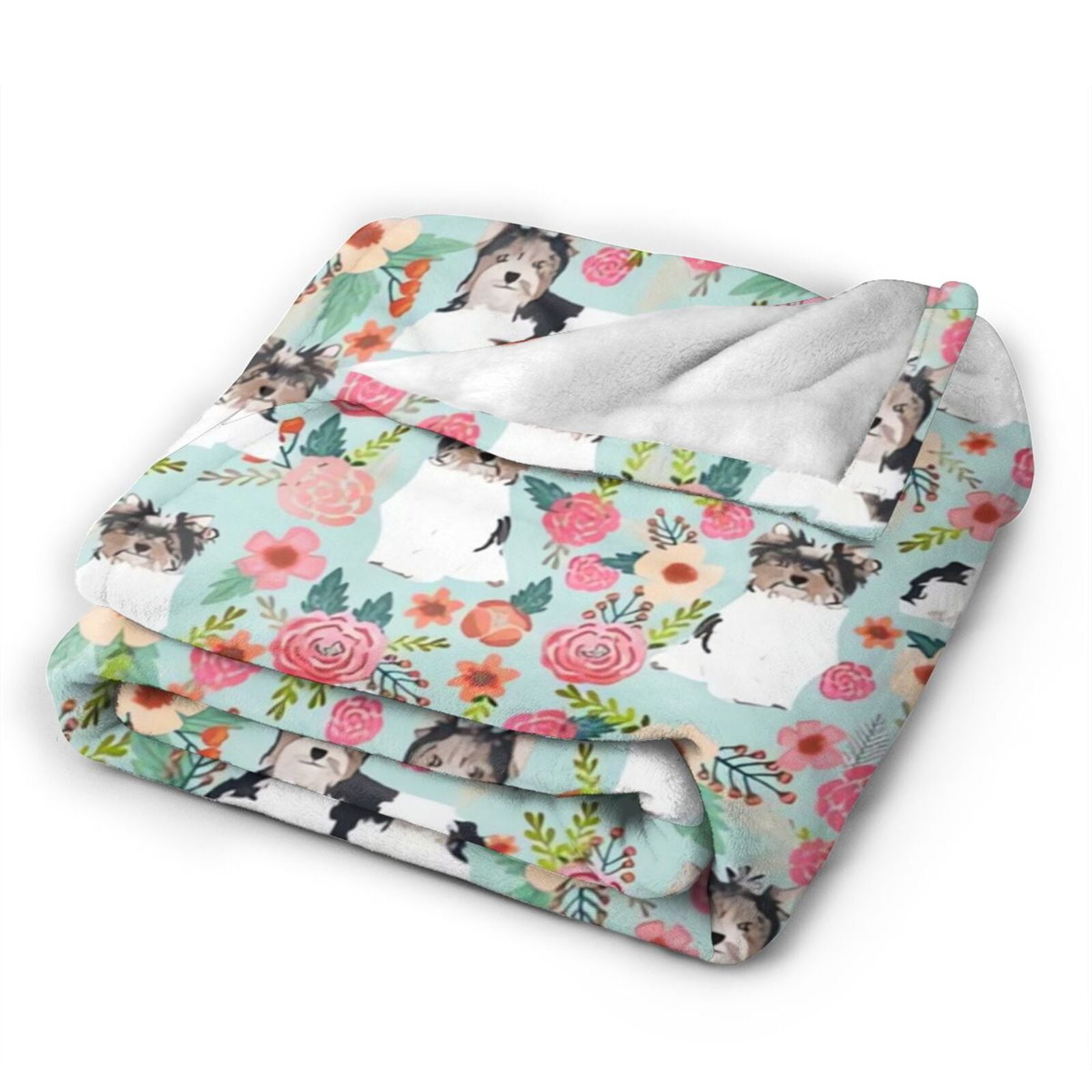 Wijzvio Biewer Terrier Dogs Flower Floral Throw Blanket Soft Fuzzy Fleece Blanket For Couch Bed Living Room Decoration 50"X40"