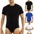 thumbnail image 5 of HEVIRGO Bodysuit Pajamas Bodybuilding Short Sleeve Solid Color Crew Neck Men One Piece Underwear Romper for Home,Black L, 5 of 10