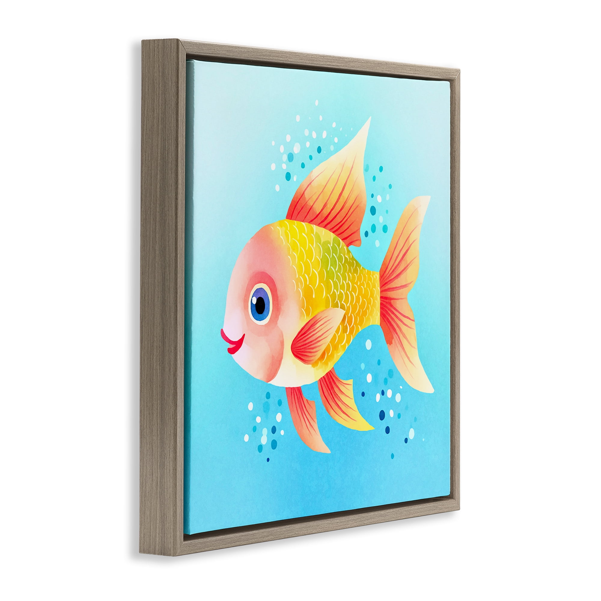 Stupell Industries Happy Fish with Speckles Animals Painting Brown Floater Framed Canvas Art Print Wall Art, 25 x 25