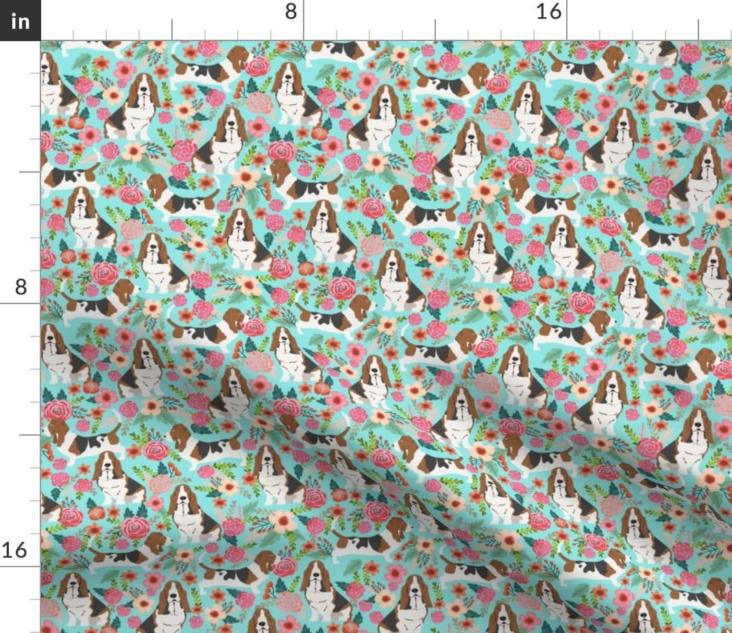 Basset Hound Hounds Dog Florals Peach Flowers Fabric Printed by Spoonflower BTY 