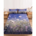 thumbnail image 2 of Twin XL Size Fitted Sheet Set - Spring Floral 2 Piece Bedding Sets 16" Deep Pocket Fitted Sheet with 1 Pillowcases, Pastoral Flowers Oil Painting Modern Art Purple Brushed Microfiber Hotel Bed Sheets, 2 of 9