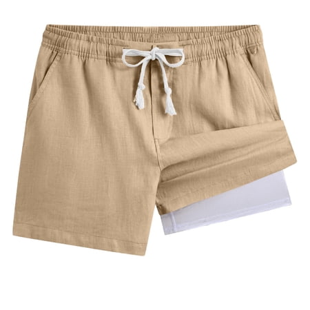 Fesfesfes Boys Summer Linen Blend Elastic Waist Shorts Casual Comfortable Breathable Playwear Kids Sport Outdoor Short Pants 4 15 Years(Khaki 10-11 Years)