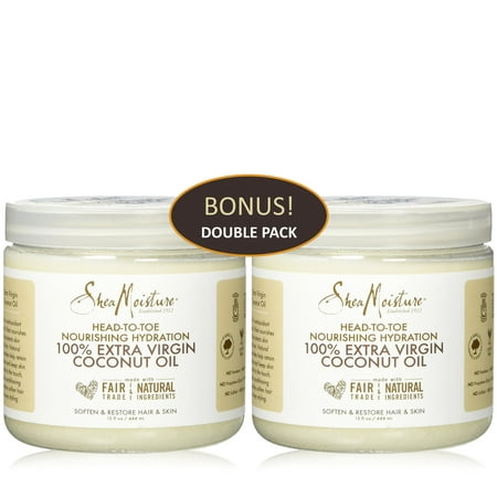 Shea Moisture 100% Extra Virgin Coconut Oil Head-To-Toe Nourishing Hydration - Soften & Restore Hair & Skin - Value Double Pack - Qty of