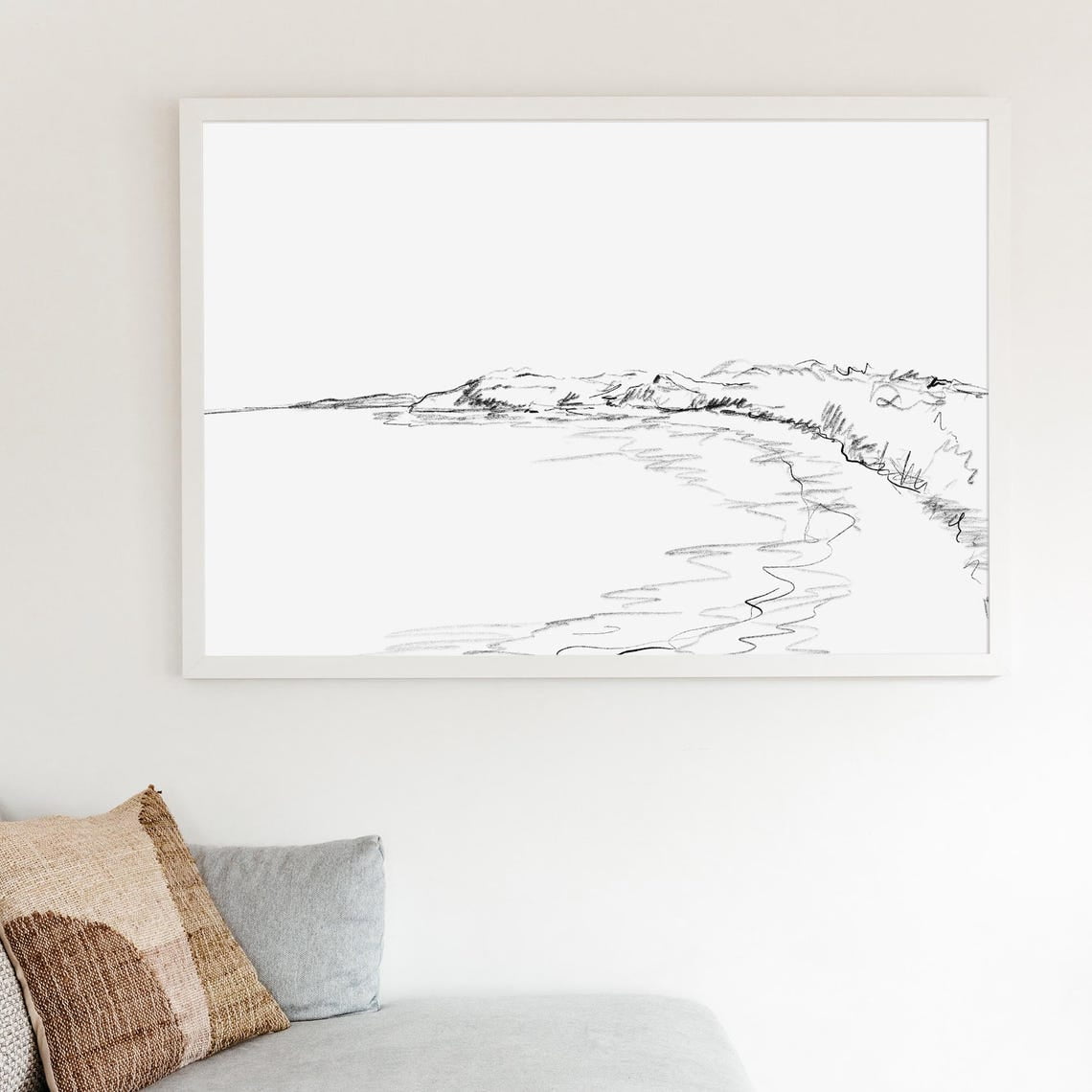 Minimalist Coastline Illustration Beach House Seascape Wall Art Coastal Living Room And Gallery Wall Decor