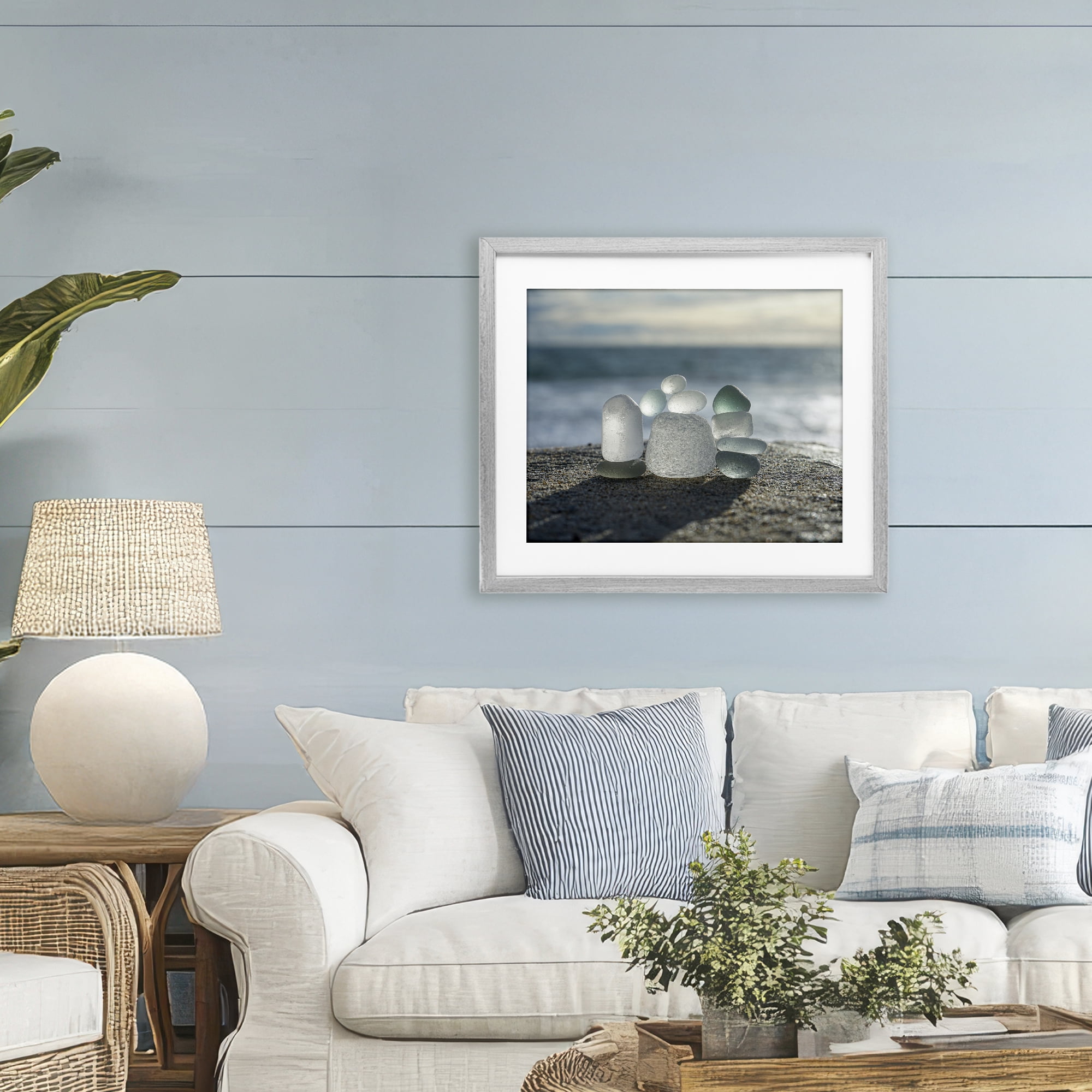 Stupell Industries Balancing Sea Glass Pebbles Gray Framed Print Under Glass, design by LMarie Allen