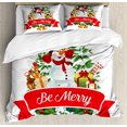thumbnail image 1 of Christmas Duvet Cover Set King Size, Snowy Xmas Trees and Gifts with Happy Snowman Be Merry Calligraphy, Decorative 3 Piece Bedding Set with 2 Pillow Shams, White and Multicolor, by Ambesonne, 1 of 3