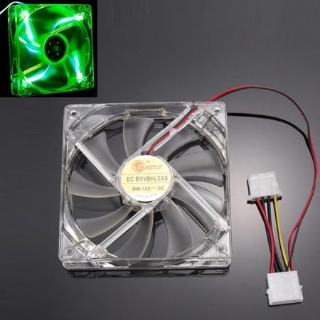 Green Quad 4-LED Light Neon Clear 120mm PC Computer Case Cooling Fan