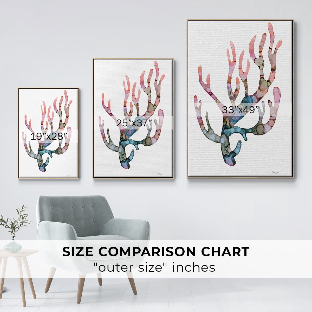 Sea Coral II Framed Premium Gallery Wrapped Canvas - Ready to Hang - 17 x 25 - Natural Wood Floating Frame