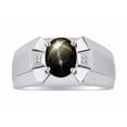 thumbnail image 1 of RYLOS Men's Rings Sterling Silver Rings Classic Designer  9X7MM Gemstone &  Diamond Ring Black Star Sapphire March Birthstone Ring Size 8, 1 of 7