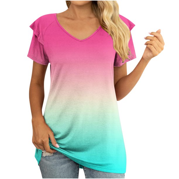 Blusa de manga con volantes y túnica recortada para mujer, informal, sexy, a la moda, para verano OAVQHLG3B Store lin121212