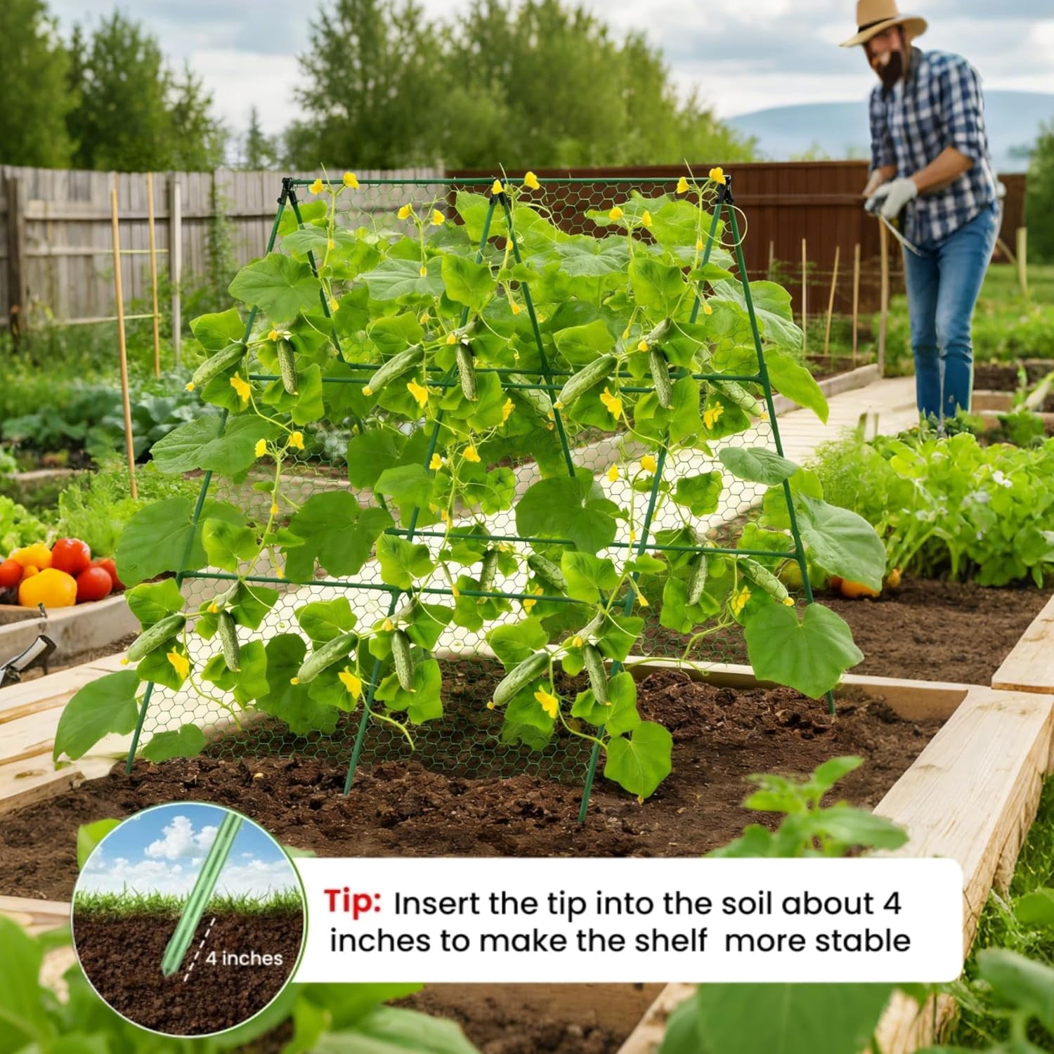 Cucumber Trellis, 35" X 50" A-Frame Garden Trellis for Climbing Plants Outdoor, Raised Bed, Foldable Plant Support Vine/Vegetable/Tomato/Zucchini/Pea