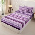 thumbnail image 3 of Castle Fairy Boho Horizontal Stripe Zipper Full Size Comforter Sets with Fitted Sheet and 2 Pillowcases,Bohemian Thin Line Zipper Bedding Set,Violet Lavender White,Reversible, 3 of 5