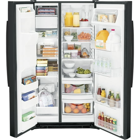 GE - 25.3 Cu. Ft. Side-by-Side Refrigerator with External Ice & Water Dispenser - High gloss black