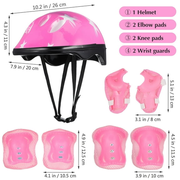 7-Pcs Kids Protective Gear -  Knee/Elbow Pads (Pink, Ages 3-8)