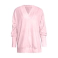 thumbnail image 4 of YMNXA Women's Sweatshirt Long Sleeve V Neck Solid Color Comfortable Breathable Relaxed Fit Top For Casual Daily Wear,Red,M, 4 of 5