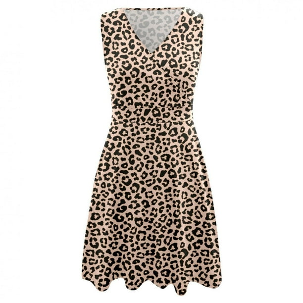 Fesfesfes Summer Dresses for Women Casual Printing V-Neck Sleeveless Pocket  Knee-length Dress 