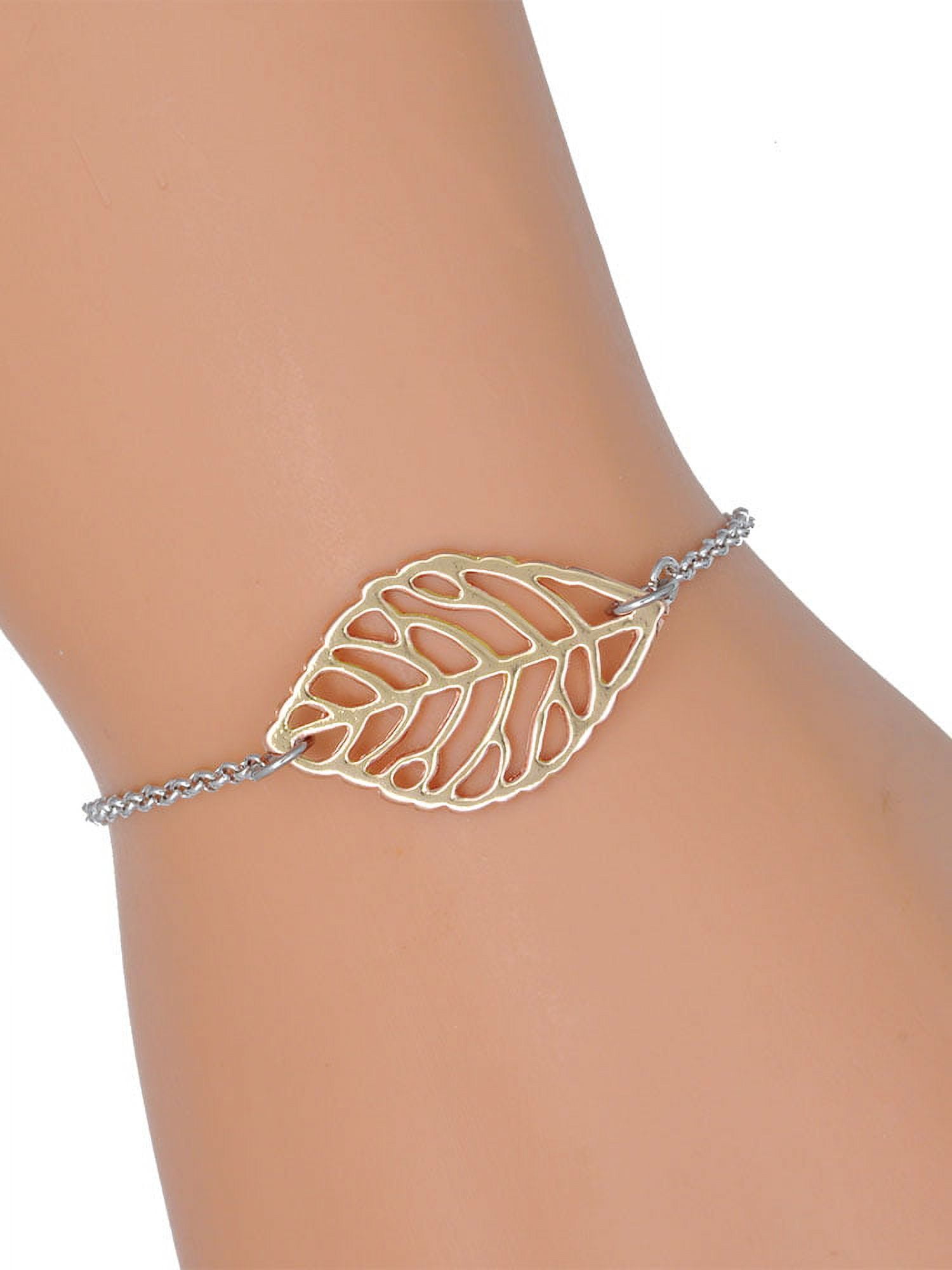 Delight Jewelry Silvertone Equestrian Horse - Goldtone Leaf Delicate Bracelet, 6.25+1.75"